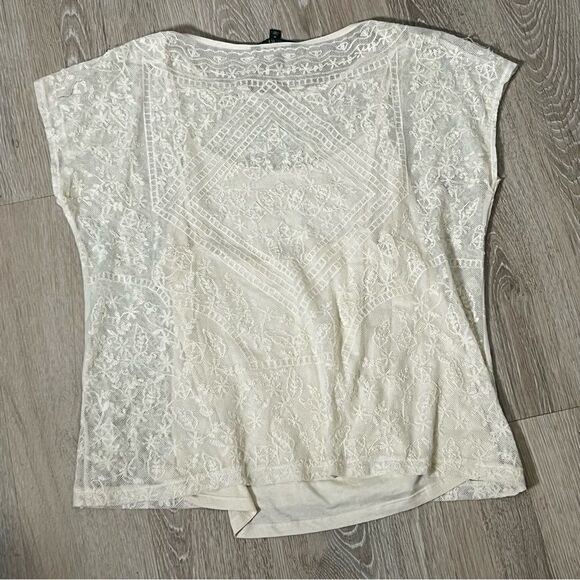 Ralph Lauren Boho Cottagecore Lace Sheer Overlay Cami 2 Piece Boxy blouse M - Picture 9 of 12